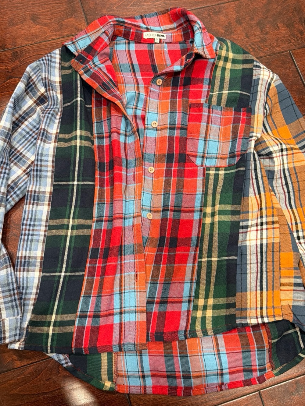 Multicolor Patchwork Plaid Button-Up Shirt
